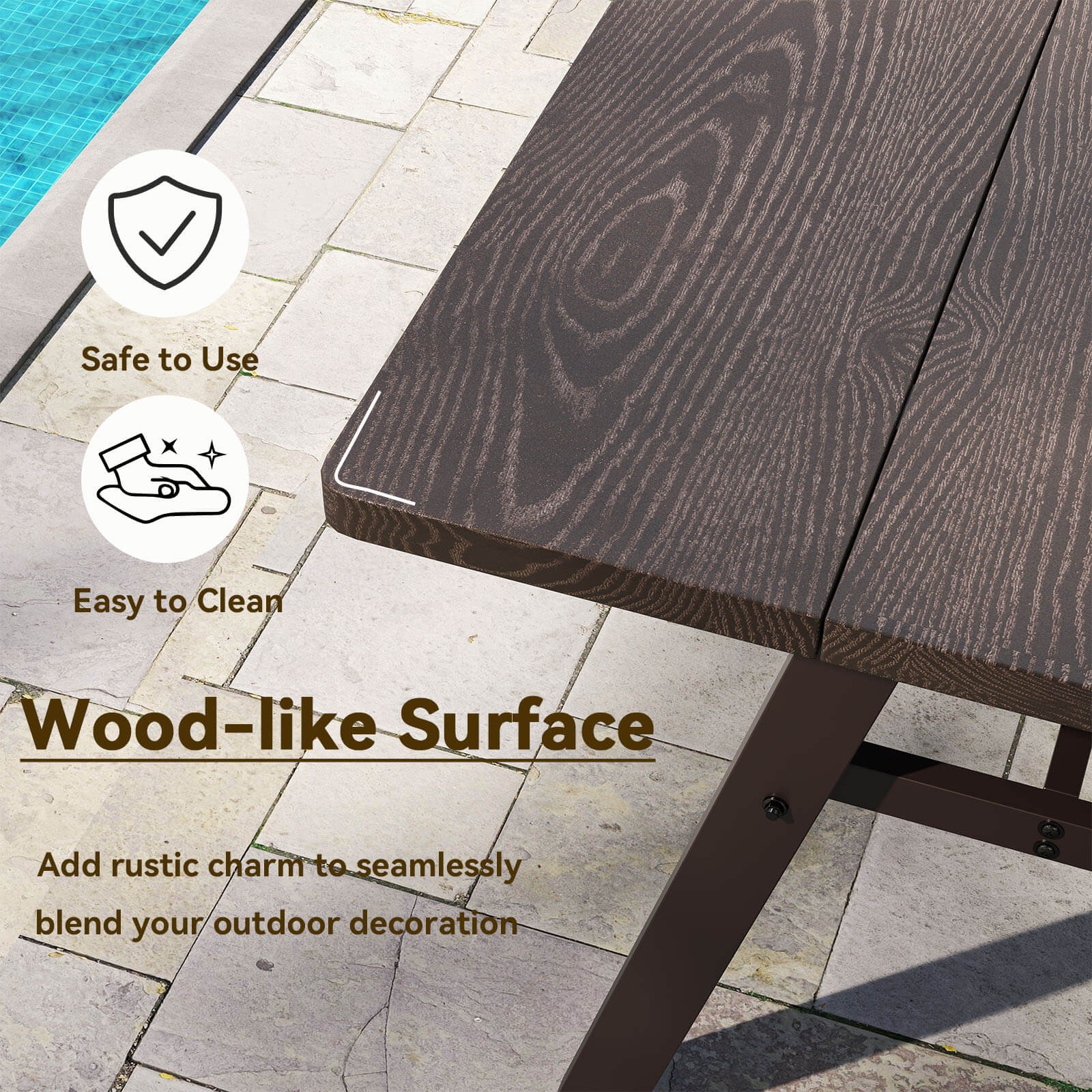 59" x 29.5" Rectangle Rustproof Patio Dining Table with 1.93" Umbrella Hole