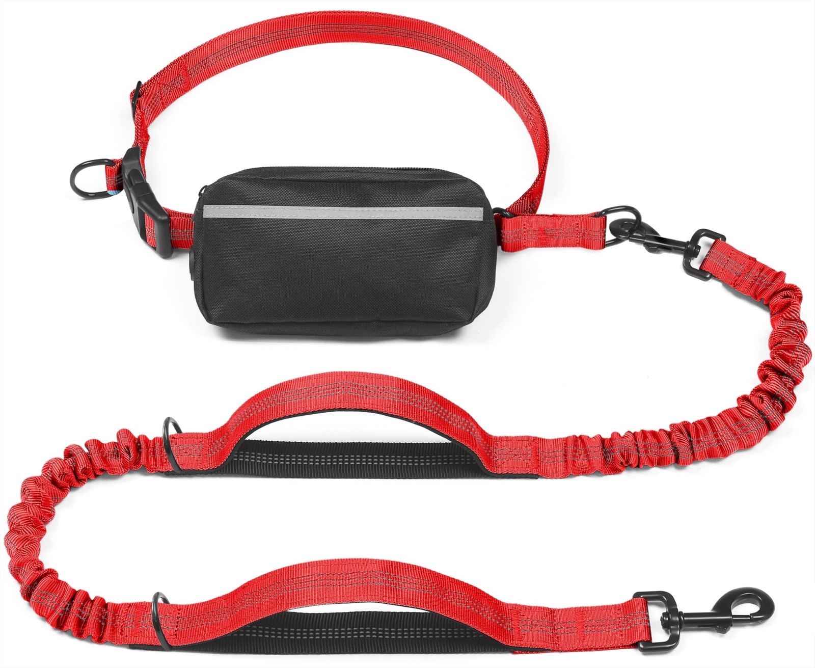 Hands Free Dog Leash Zipper Pouch Dual Padded Bungee Large Red 1 PCS 1PC