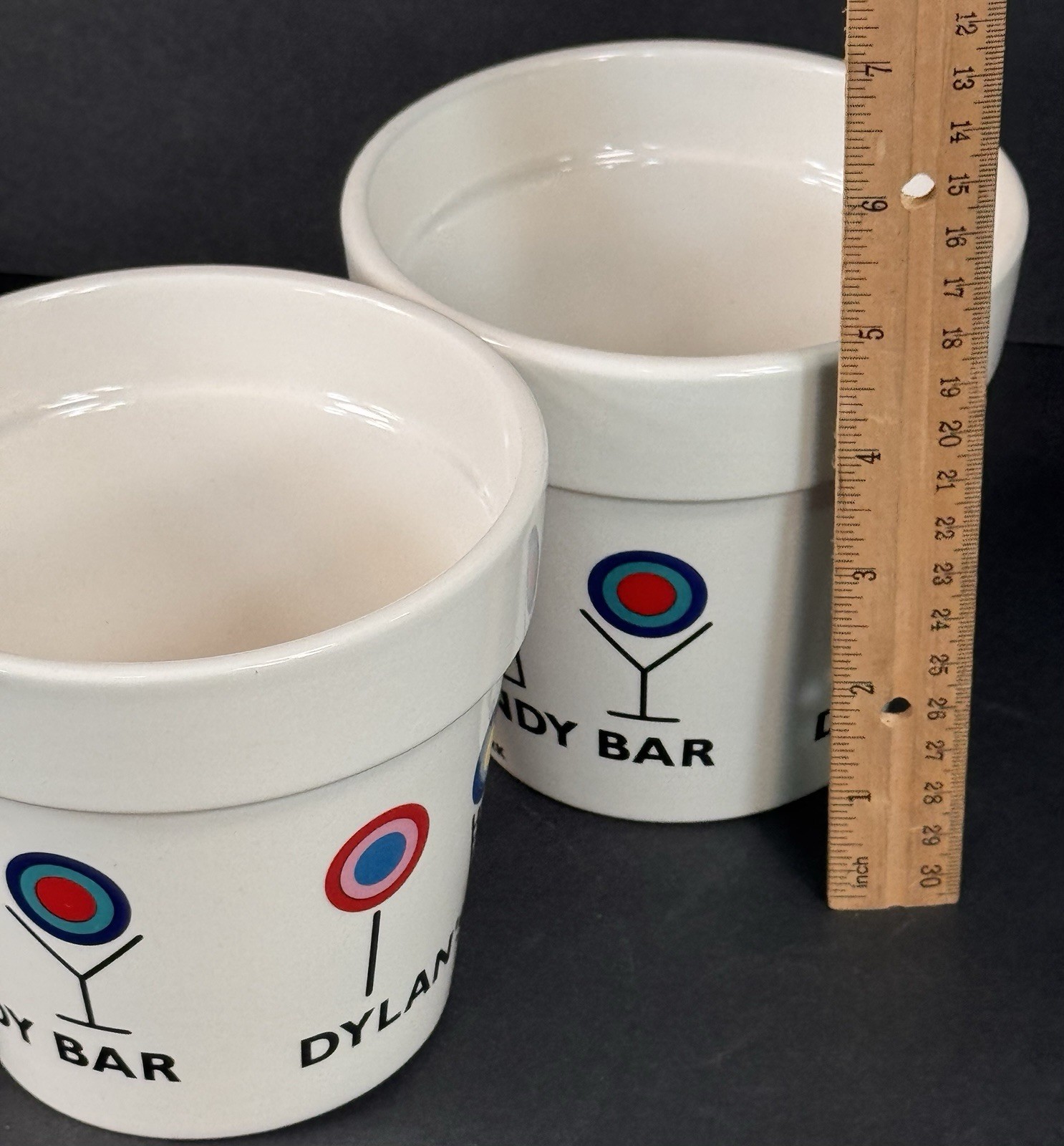 Set 2 Dylan’s Candy Bar Ceramic Flower Pot Planters White Colorful Logo
