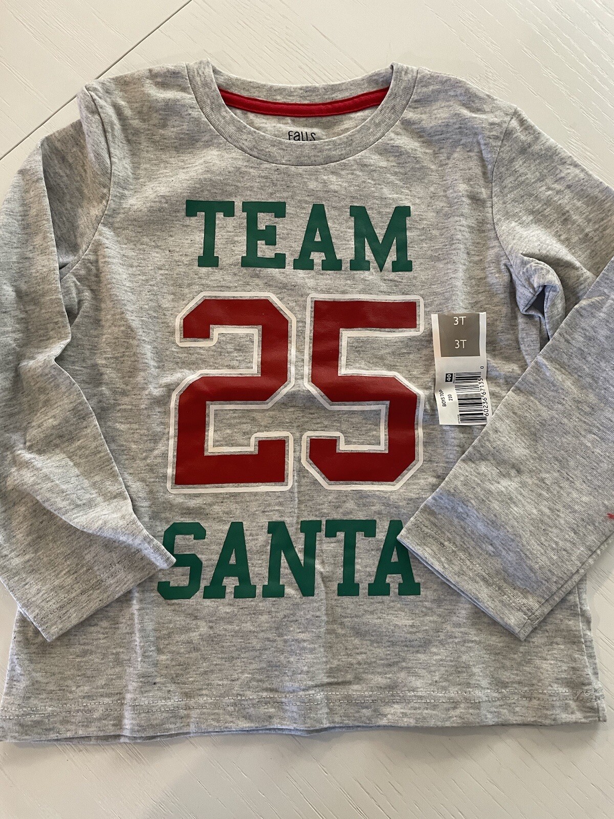 NWT Falls Creek Kids Christmas Shirt Sz 3T Gray Team Santa Red White Long Sleeve
