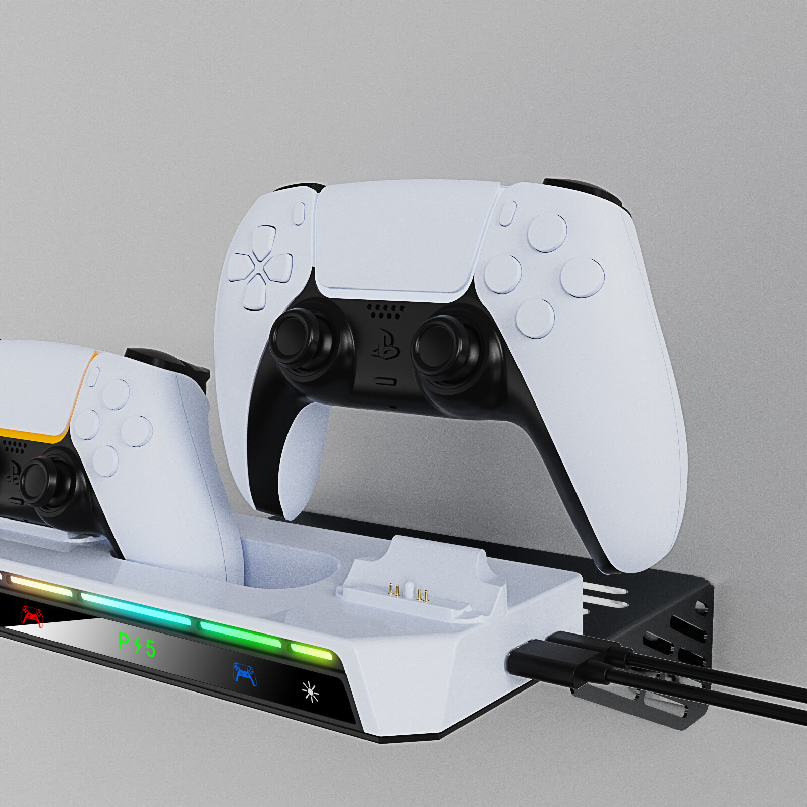 For PS5 Slim Console Wall Mount PS5 Gamepad Holder +RGB Light / Triangle Stand