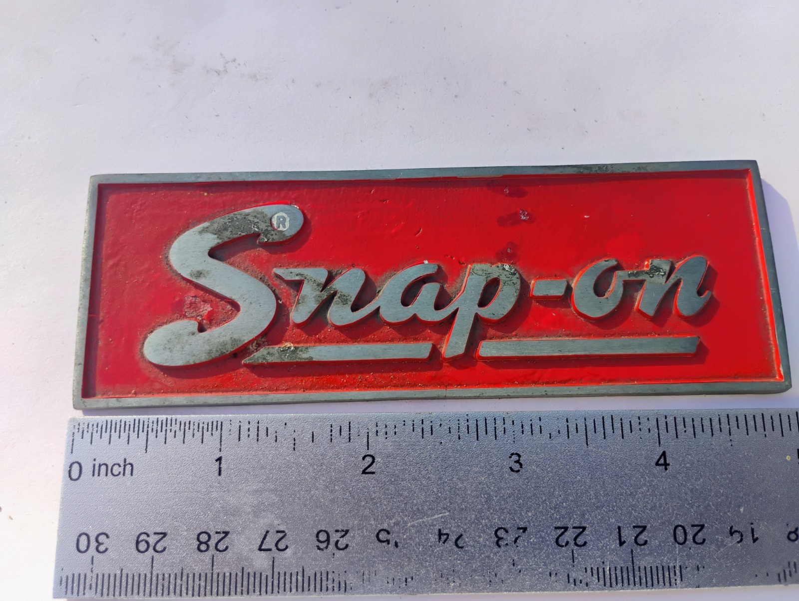 USED Vintage Snap-On Tool Box Metal Plate Emblem Logo Badge ZAMAC