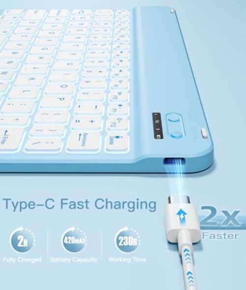 for iPad A16 Case with Keyboard - Mouse Backlit Wireless Detachable Sky Blue