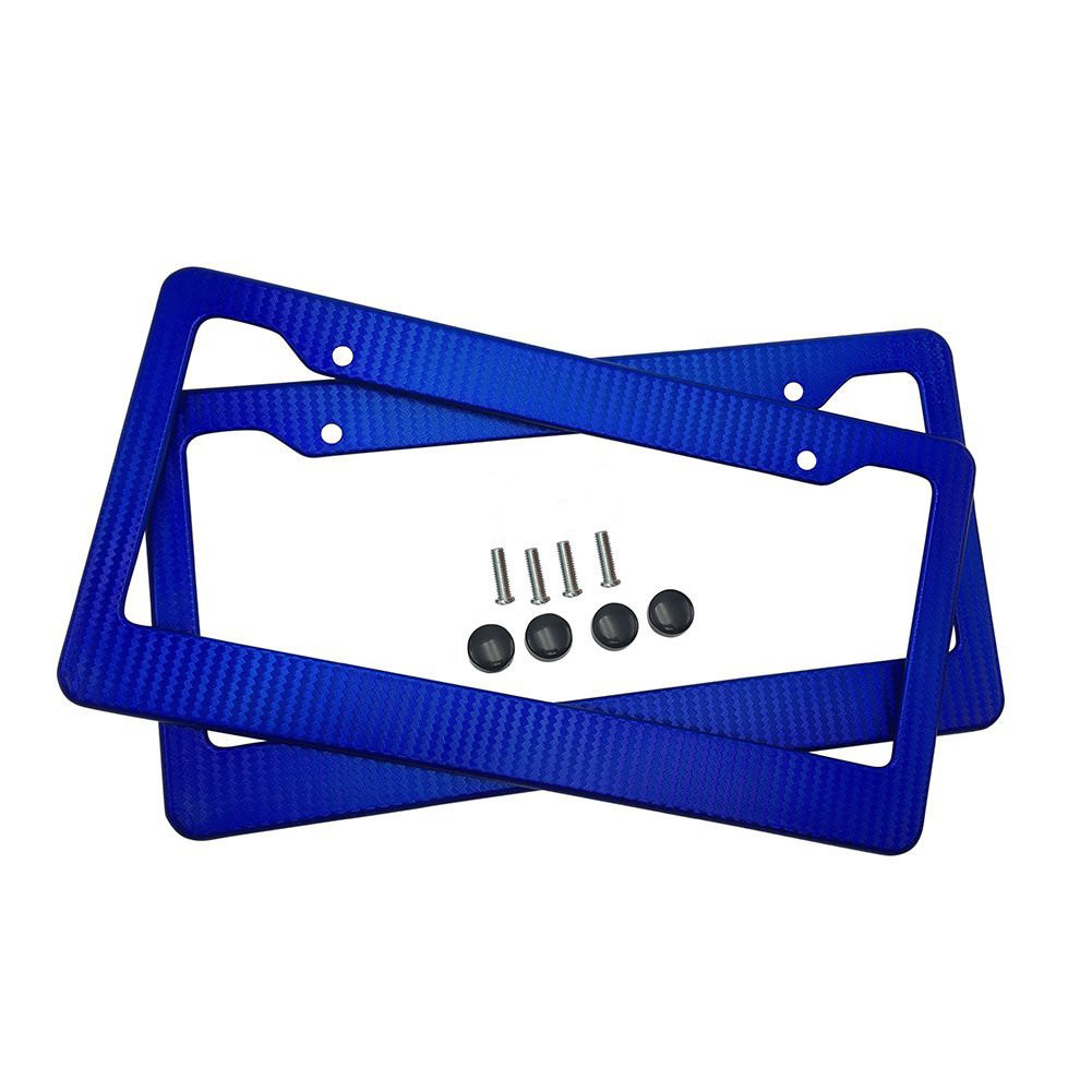 Pair Car License Plate Frame Cover Blue Carbon Fiber Painted 11.23x4.45inch