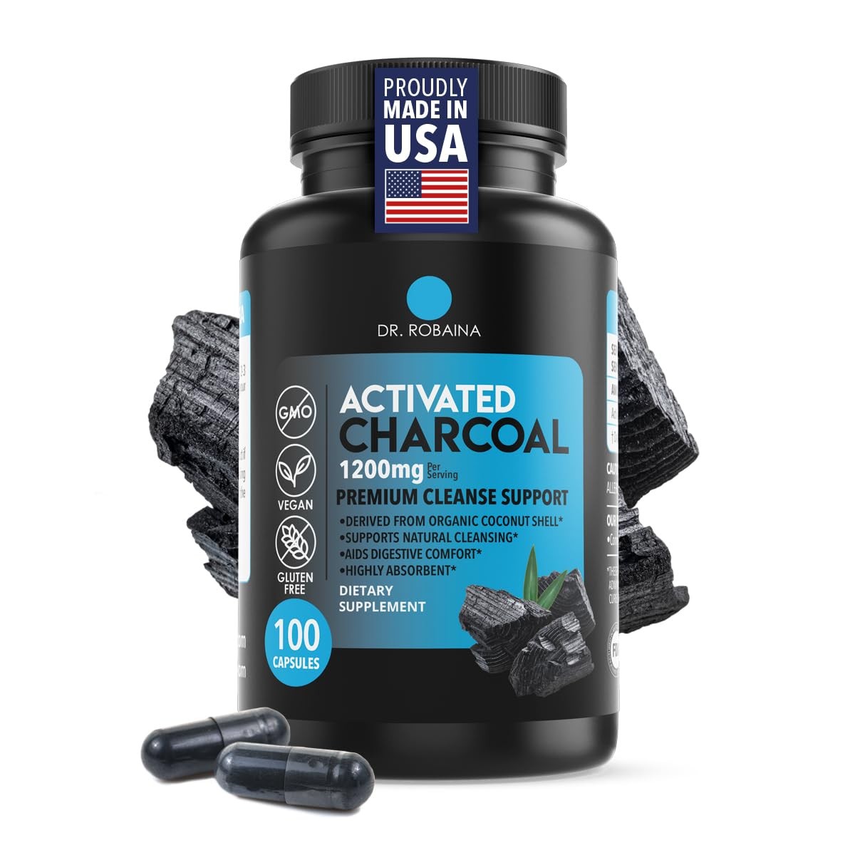 Activated Charcoal Capsules 1200 mg – Coconut-Shell Carbon for...