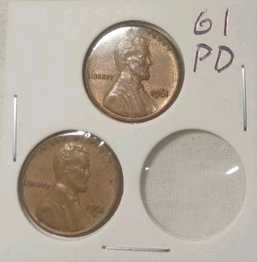 1961 P & D Phily & Denver Brown Wheat Lightly Circulated Cents(2) Free Post