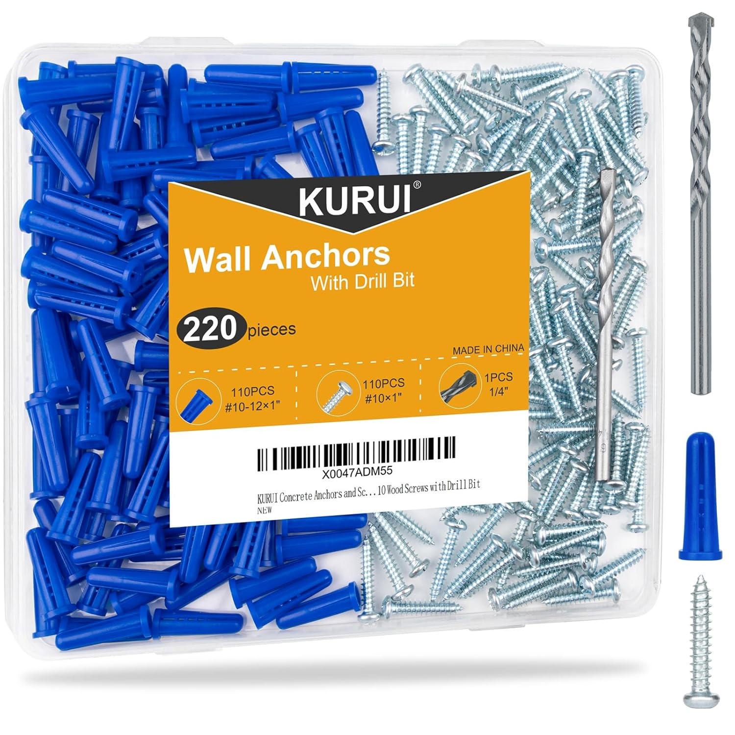#10-12 Wall Anchors and Screws Kit 220PCs Drywall Anchors for Drywall Brick M...