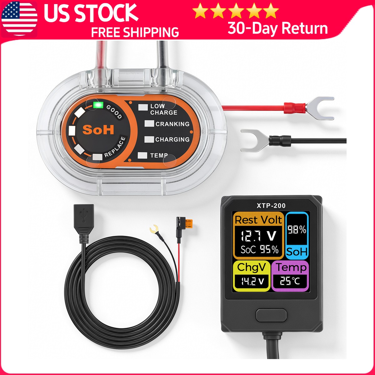 Car Battery Monitor 12V Battery Tester Load Health Battery Monitor Tester