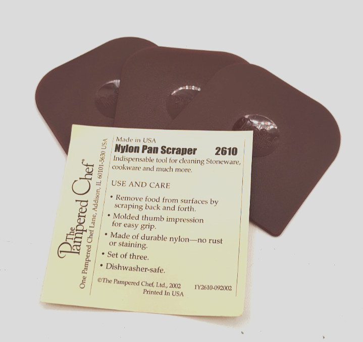 New LOT of 3 Pampered Chef Brown Nylon Plastic Pan Scrapers Stoneware Retired