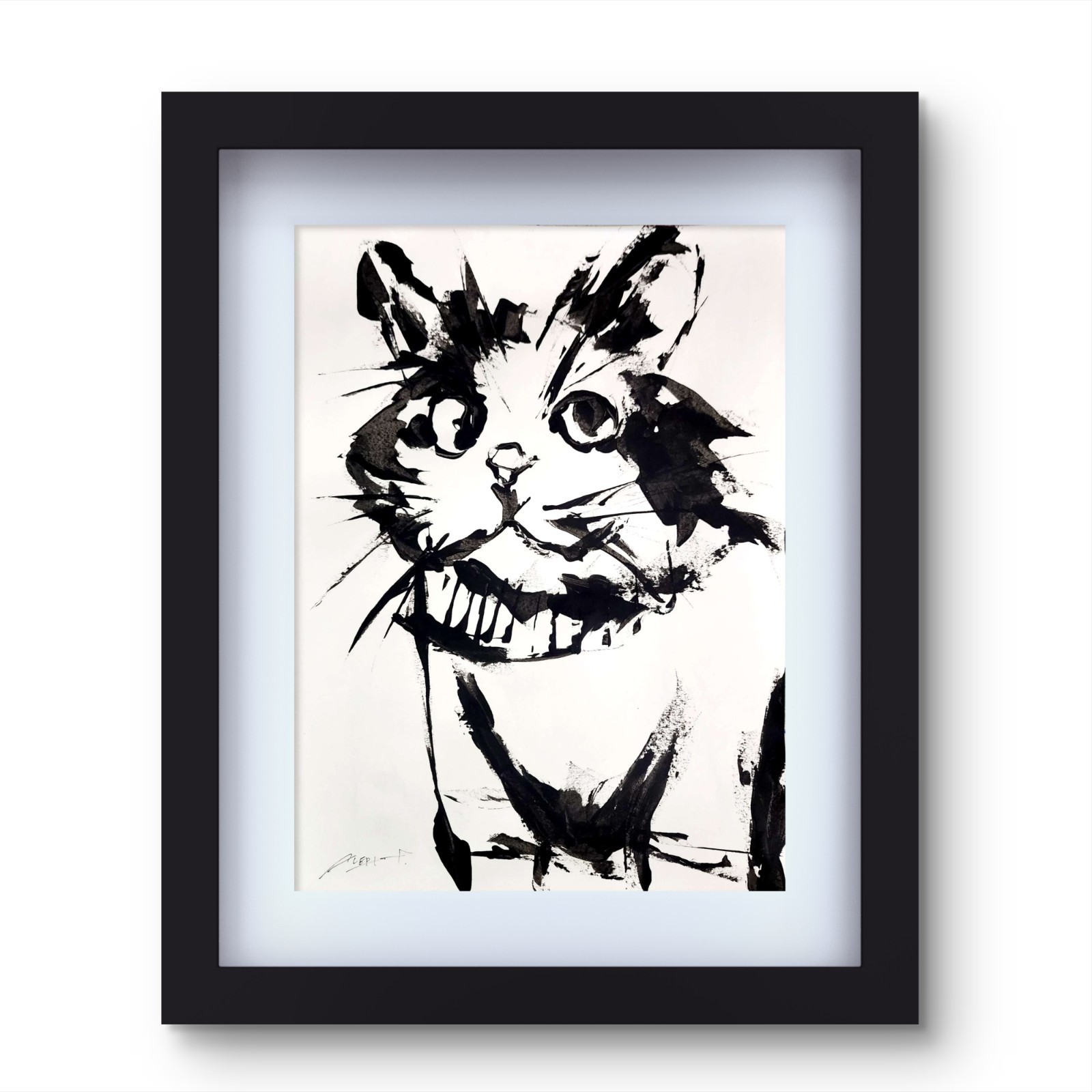Aleph Original Art Cat 14x11 Figurative Abstract Expressionist Gallery Paper