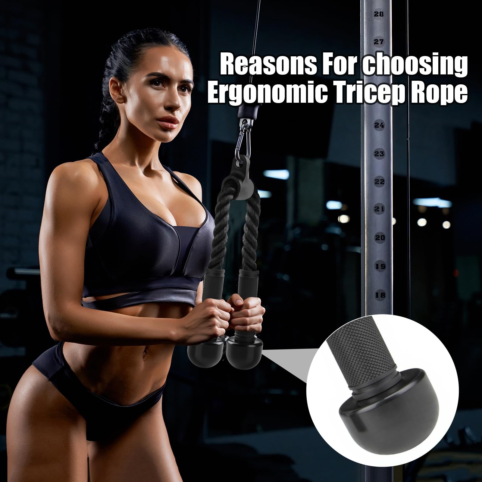 Tricep Rope Cable Attachment for Gym Rope Pull-Down Attachment with Rubber