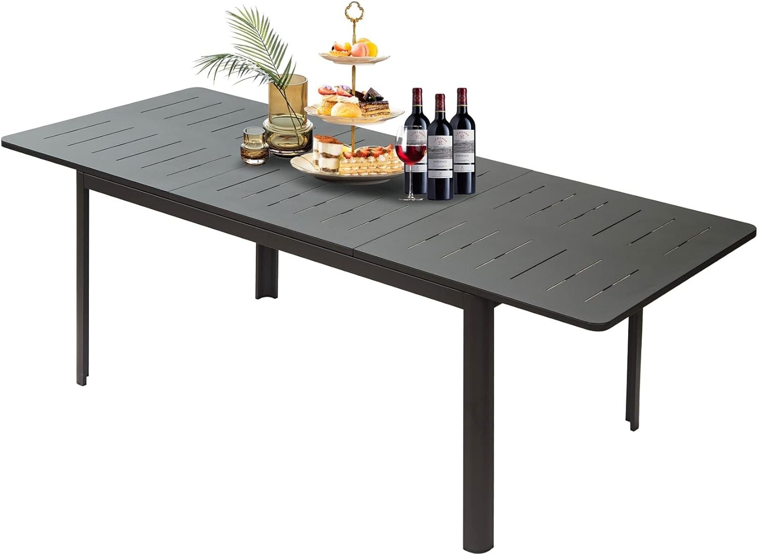 Domi Patio Dining Expandable Metal Aluminum Outdoor Table for Lawn Garden