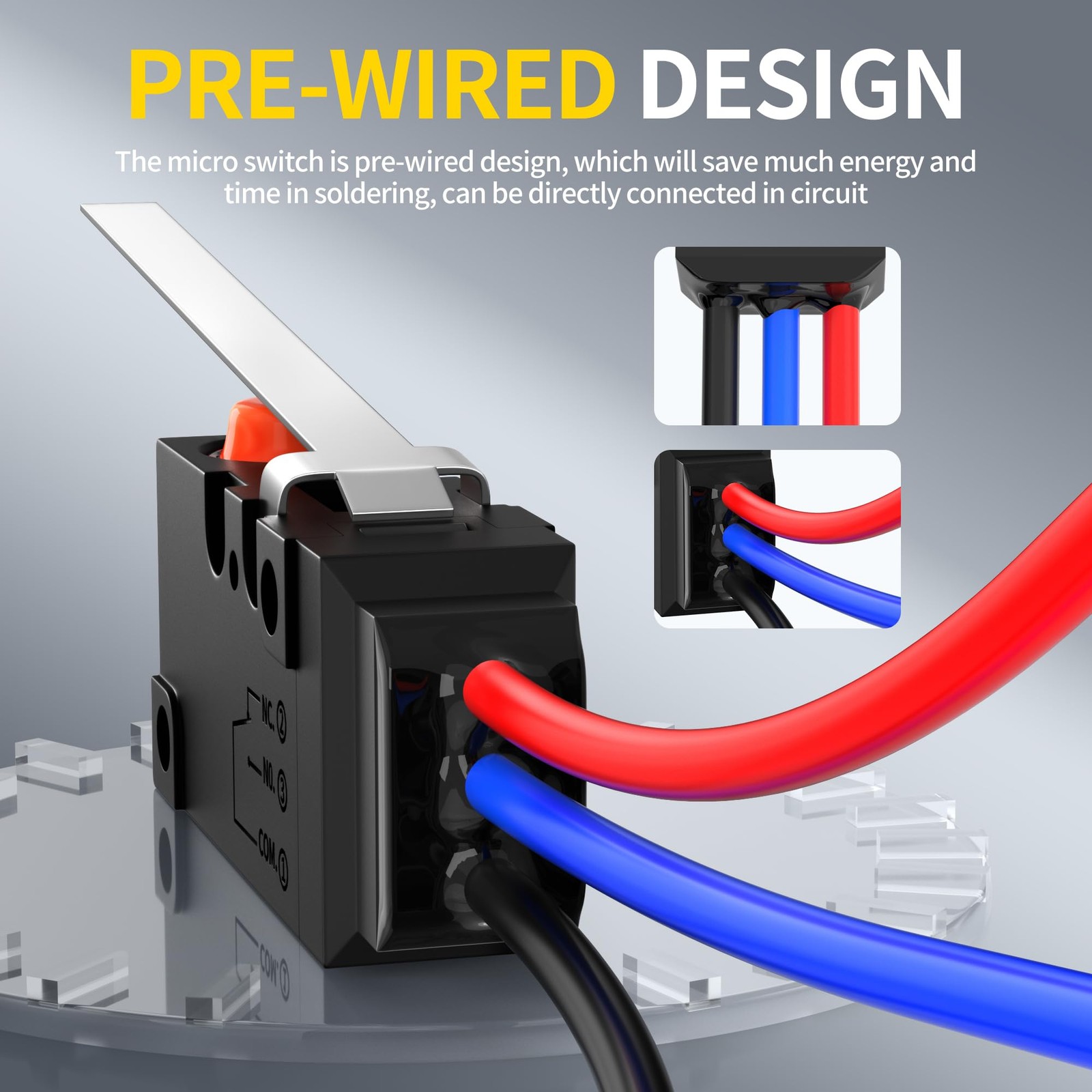 Joinfworld Waterproof Micro Limit Switch with Long Straight Hinge Lever Black