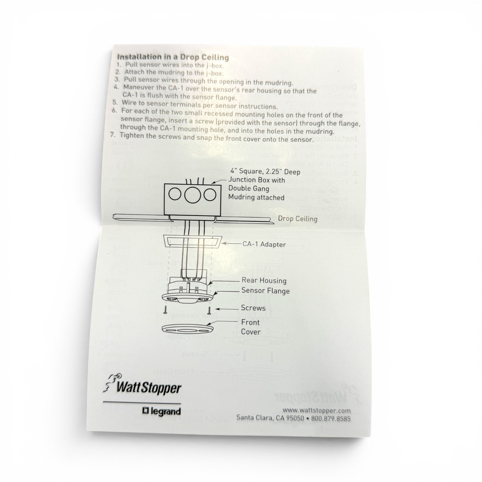 WattStopper CA-1 Cosmetic Adapter Mounting Plate for Occupancy Sensor - New