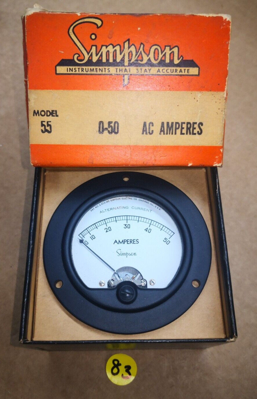Simpson 55 Round Panel mount Ammeter 0-50 AC Amp. SK-252-222 NIB. NOS. stock#83