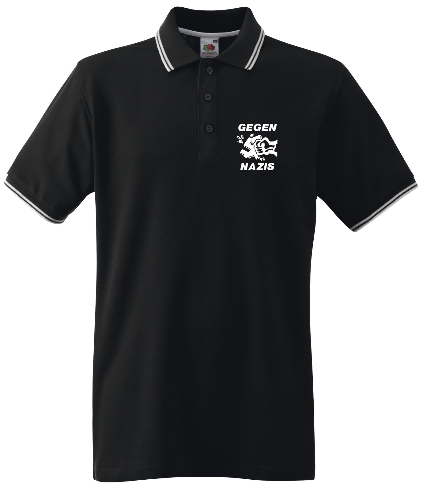 AGAINST NAZIS Tipped Polo Shirt Black/White