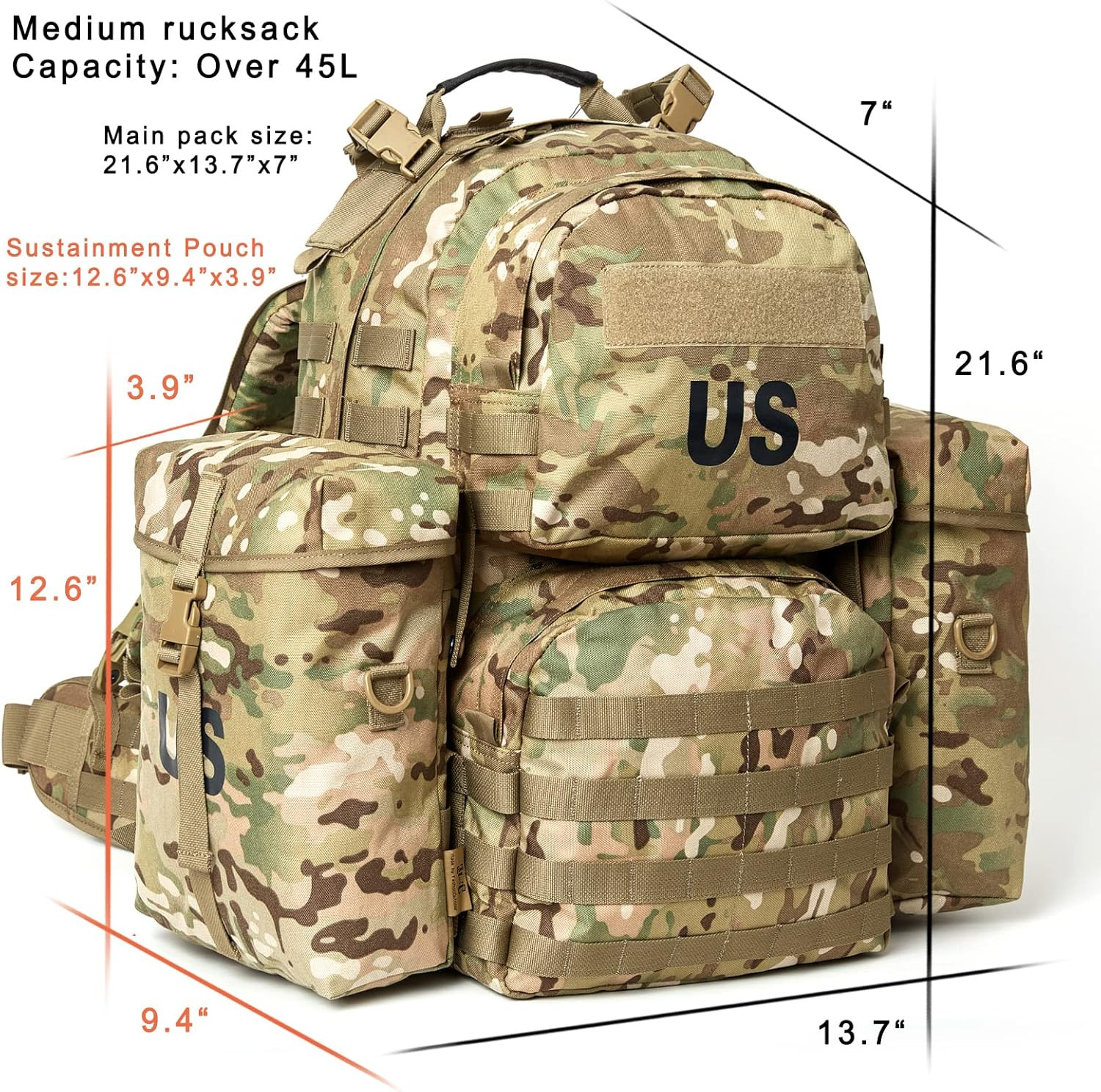 Military Backpack Army Rucksack for Men, MOLLE 2 Medium Assault Pack with Extern