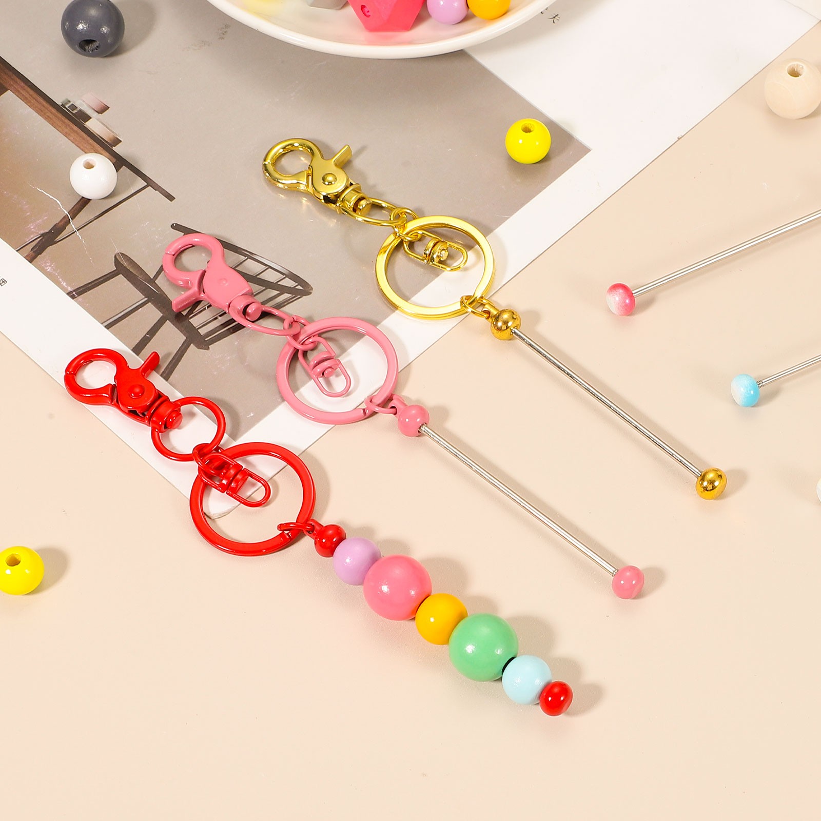 18Pcs Beadable Keychains, DIY Beaded Keychain Making Kit, Candy Yellow