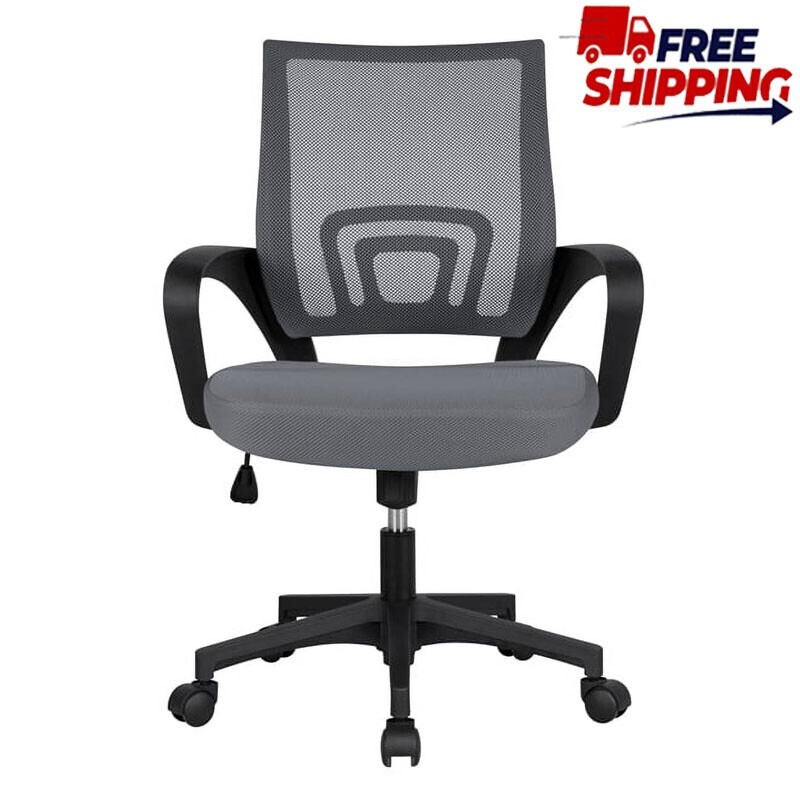 Adjustable Mid Back Mesh Swivel Home Office Chair with Armrests Computer Chair