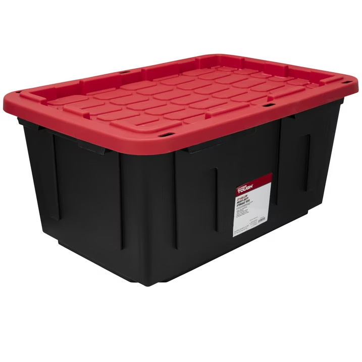(2 pack) Hyper Tough 27 Gallon Large Storage Bin with Snap Lid, Black and Red, H