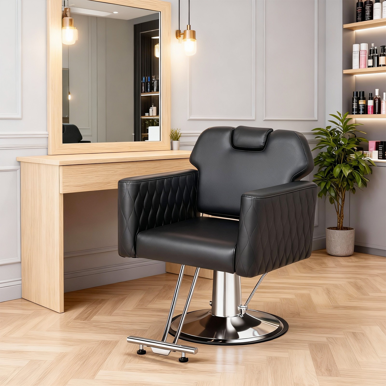 Professional Hair Salon Chair Barber Reclining Chair with 360° Swivel, Footrest