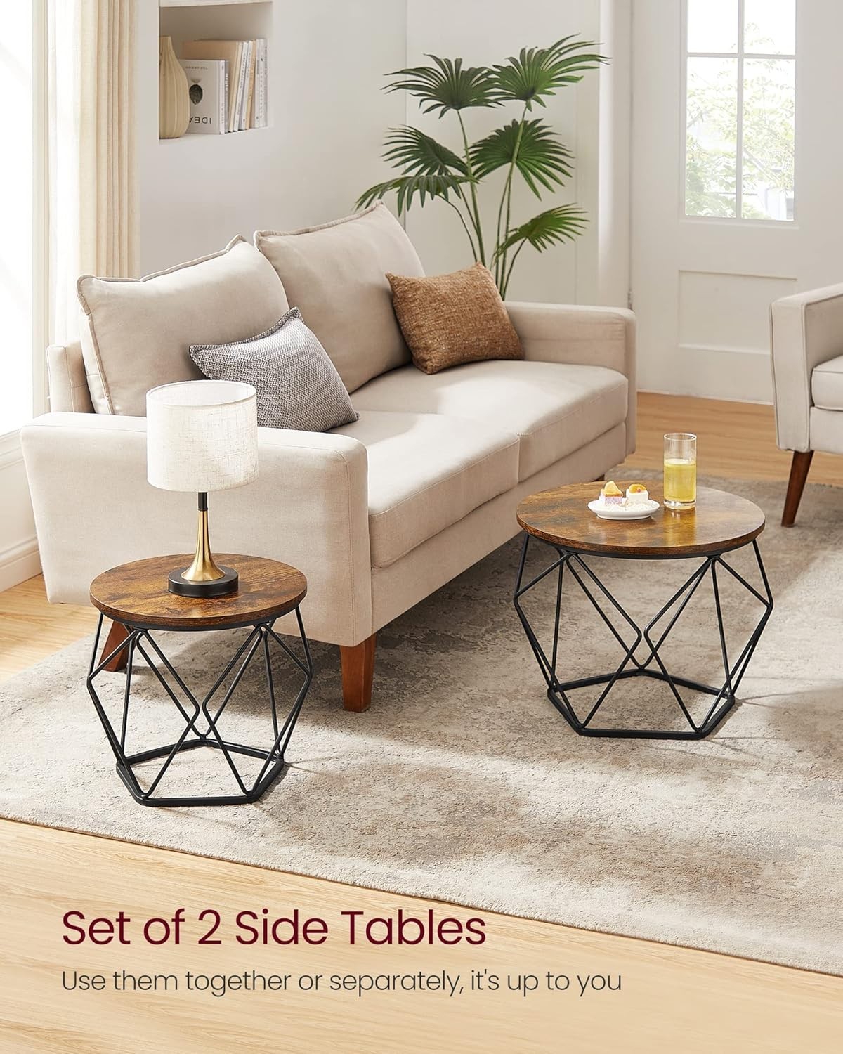 VASAGLE Small Coffee Table Set of 2, Round Coffee Table