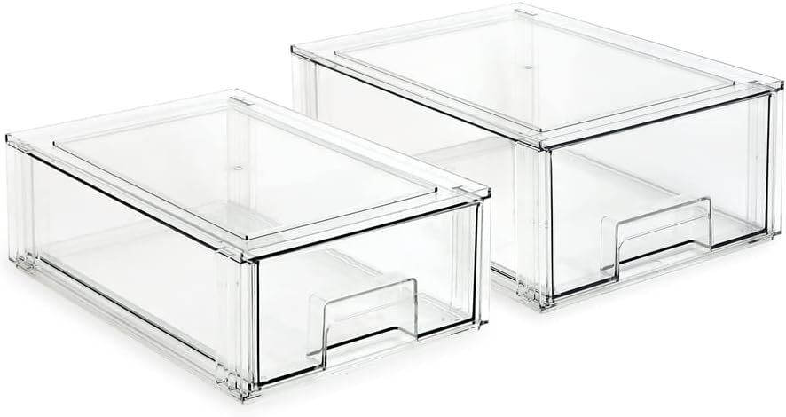 Isaac Jacobs Stackable Organizer Drawer Set (1 1 Medium, 1 Large, Clear