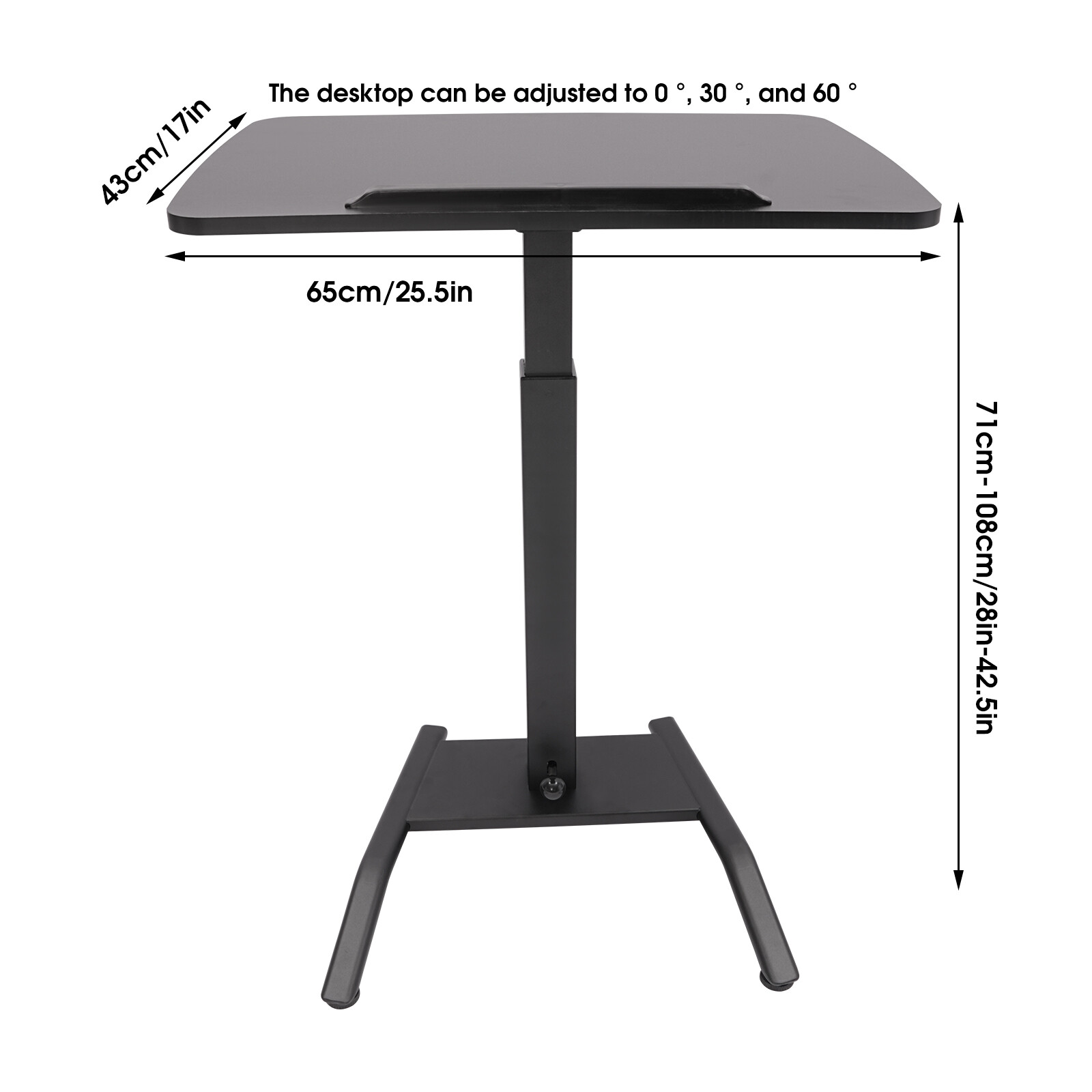 Laptop Desk Angle Height Adjustable Rolling Cart Podium Desk 26.46lbs Load Black