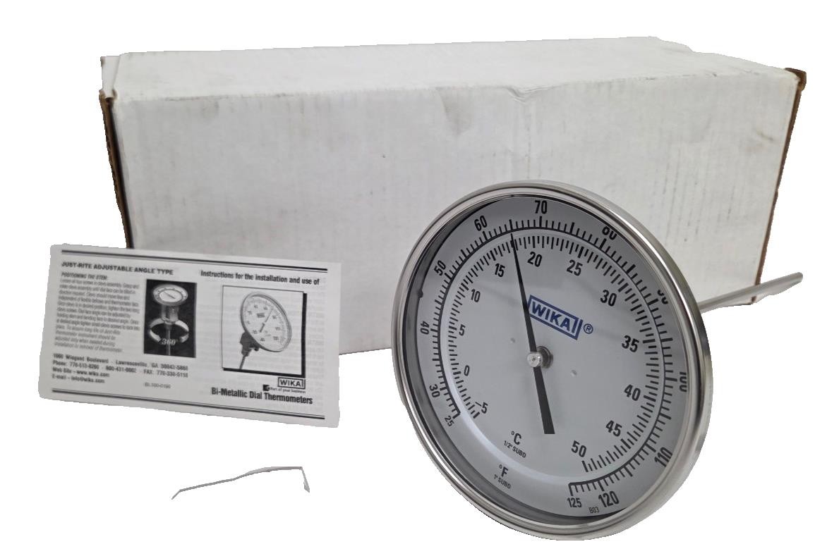Wika Bimetal TI.52 Thermometer 1/2" NPT 5" Dial Adj. Angle 25°/125° F/C 9"Length