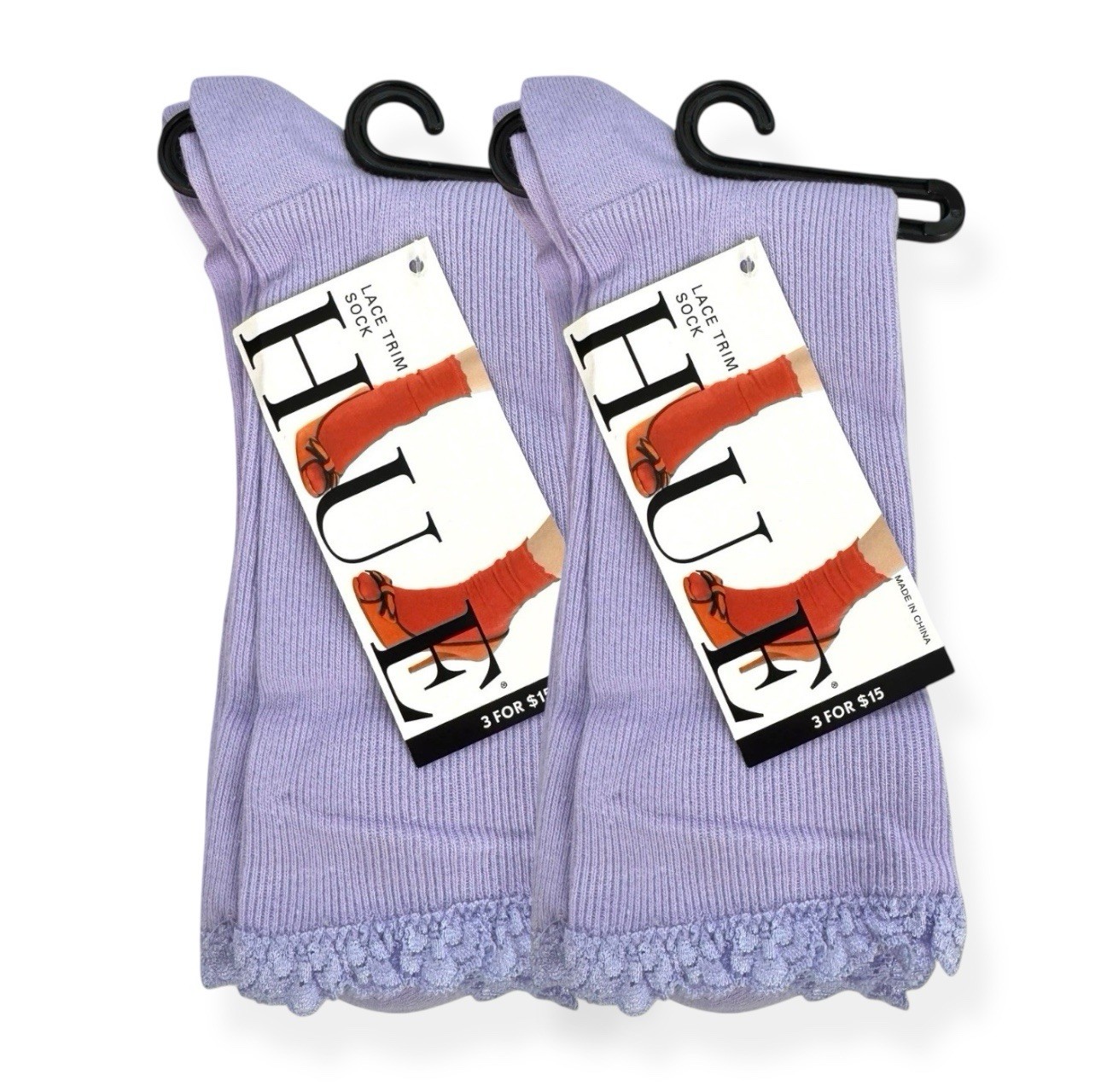 Hue Lace Trim Socks Light Purple Pale Lilac Womens One Size Fits Most 2 Pairs
