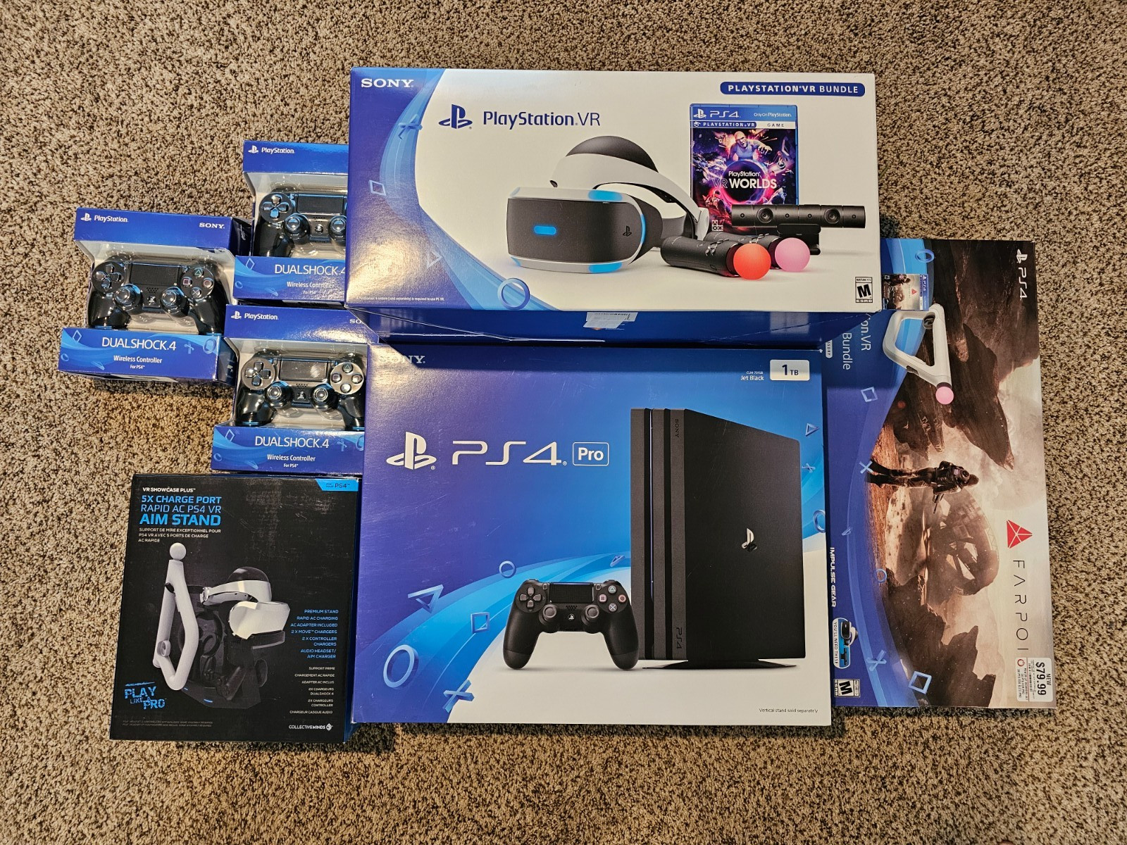 PS4 Pro 1 TB - Black | Console & VR Bundle | Controllers + Games | In Box