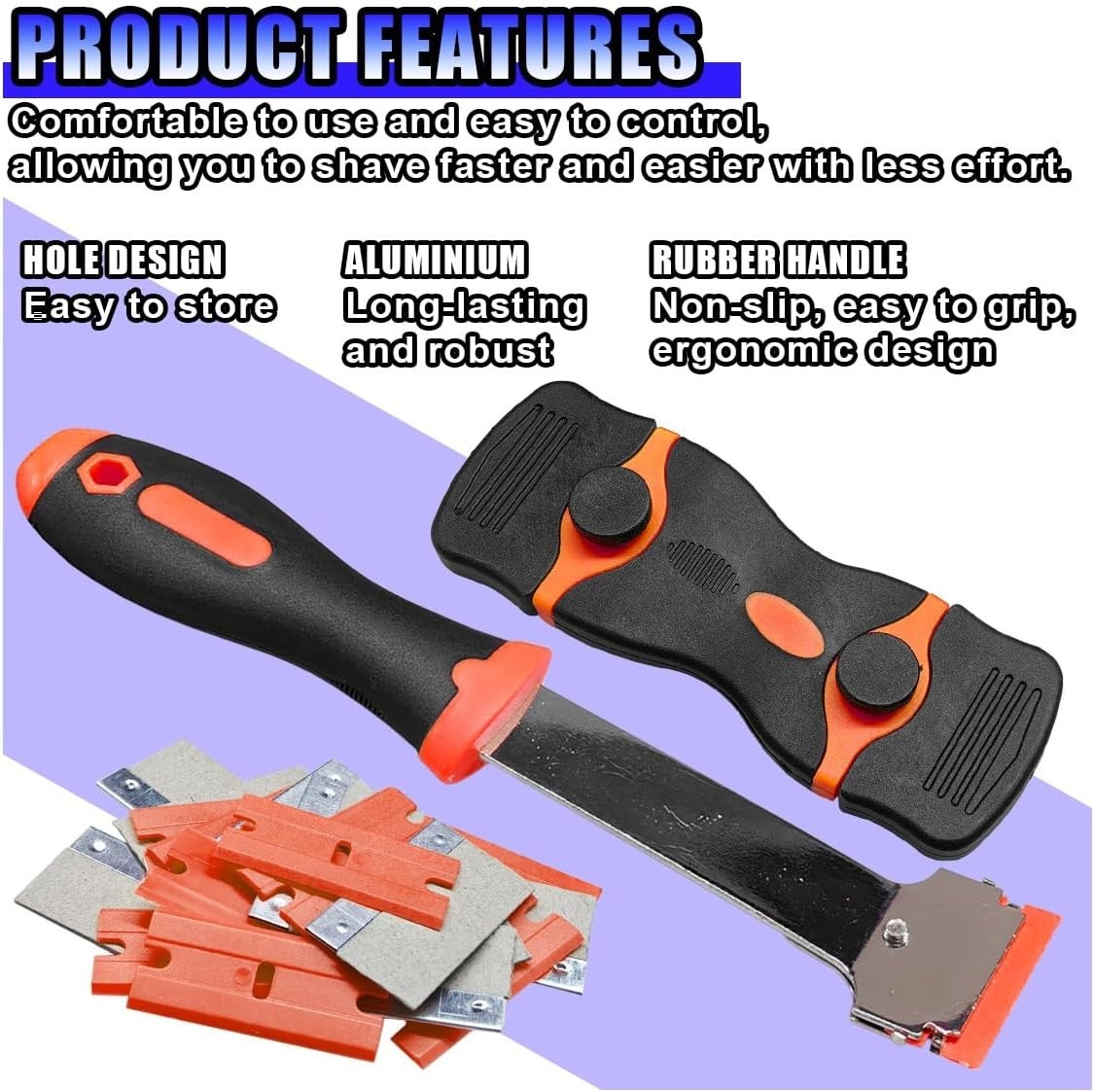 2PCS Razor Blade Scraper - Car Windshield Window Cleaning Scraper Tool with 10 P