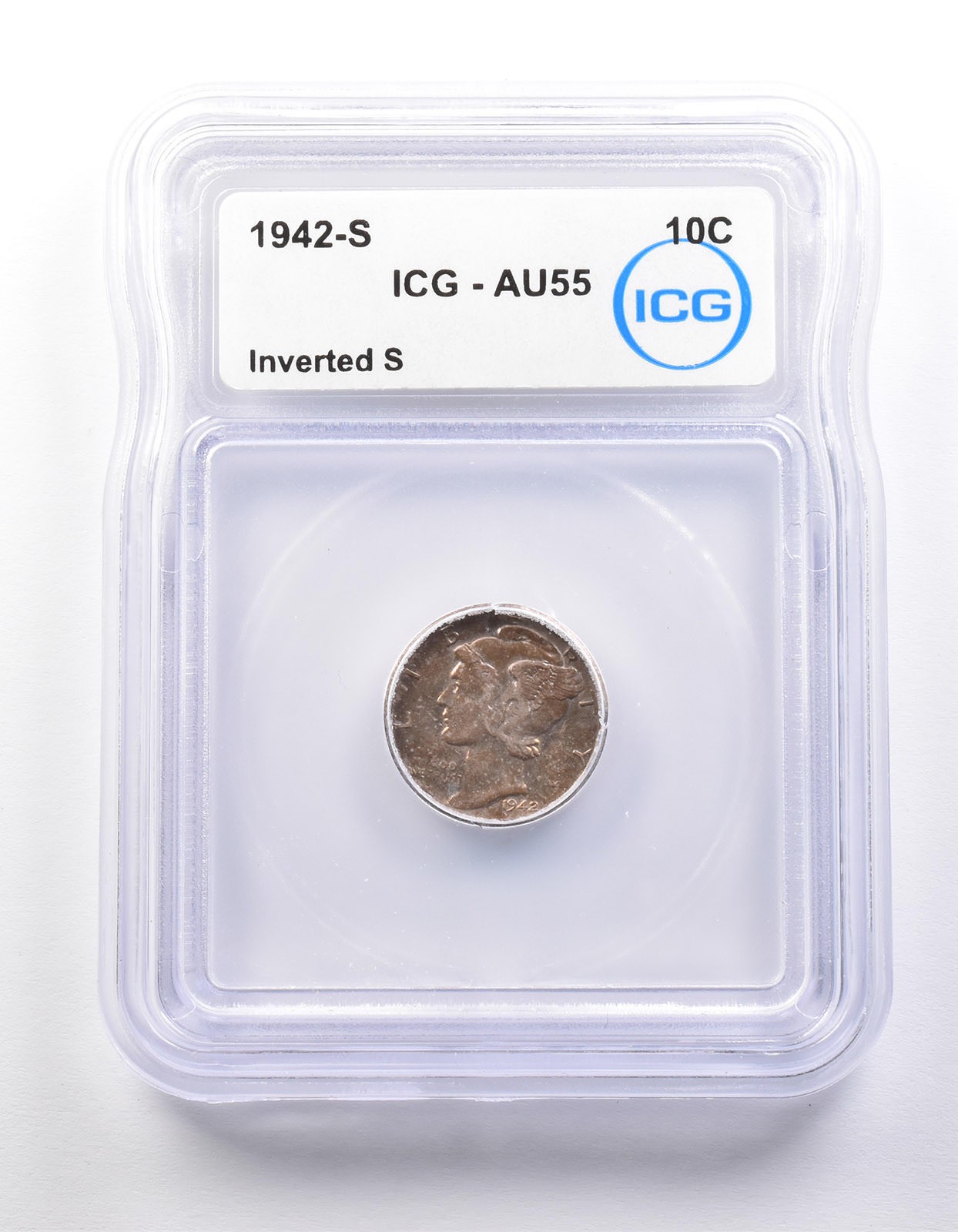 1942-S Mercury Dime Inverted S AU55 ICG *9862