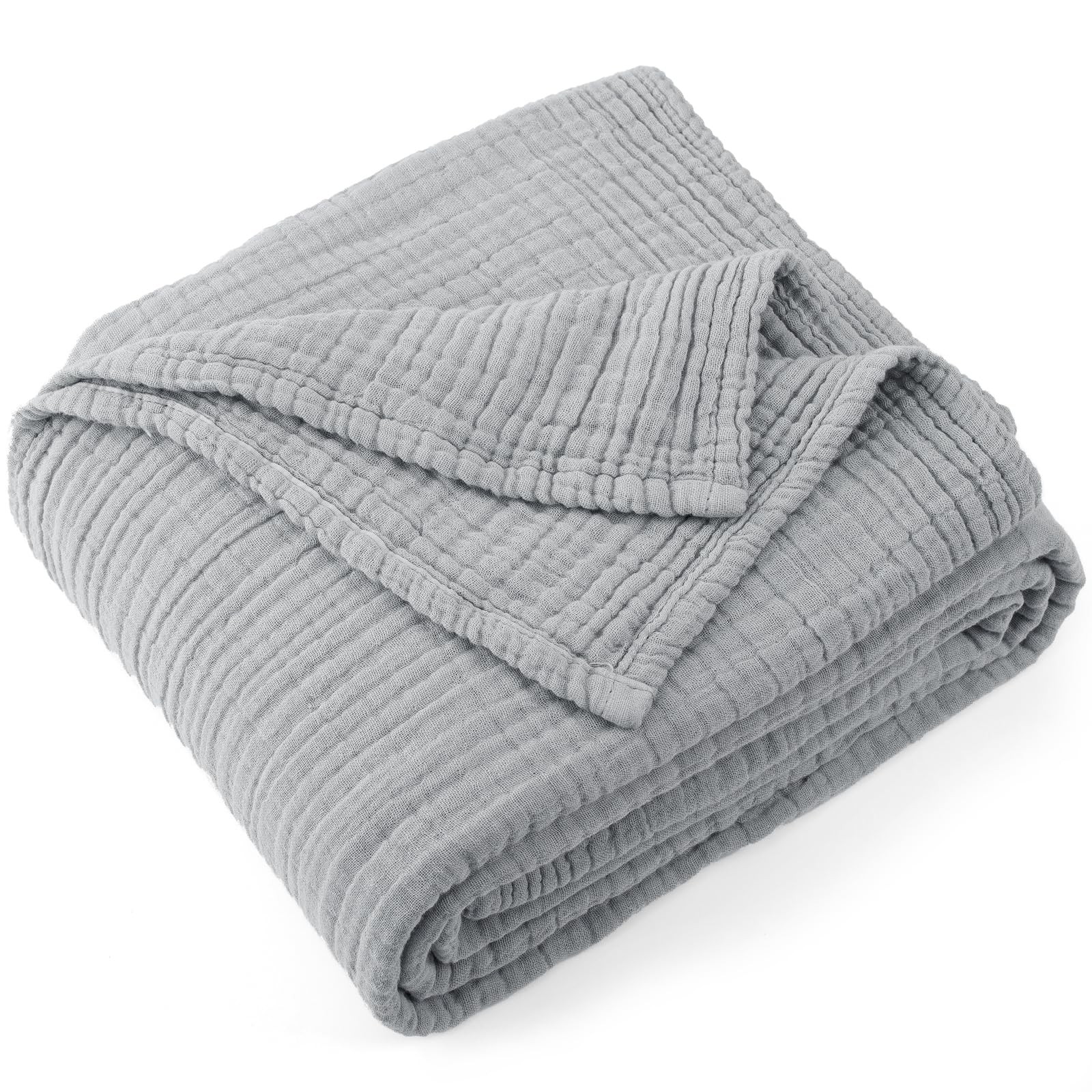 100% Cotton Muslin Throw Blanket 108" X 90" King Size，4-Layers Summer Gauze T...