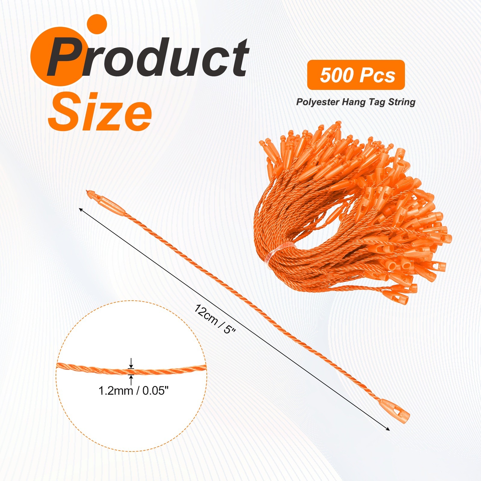 500 Pcs Polyester Hang Tag String 5" Snap Lock Pins Loop Fastener, Orange