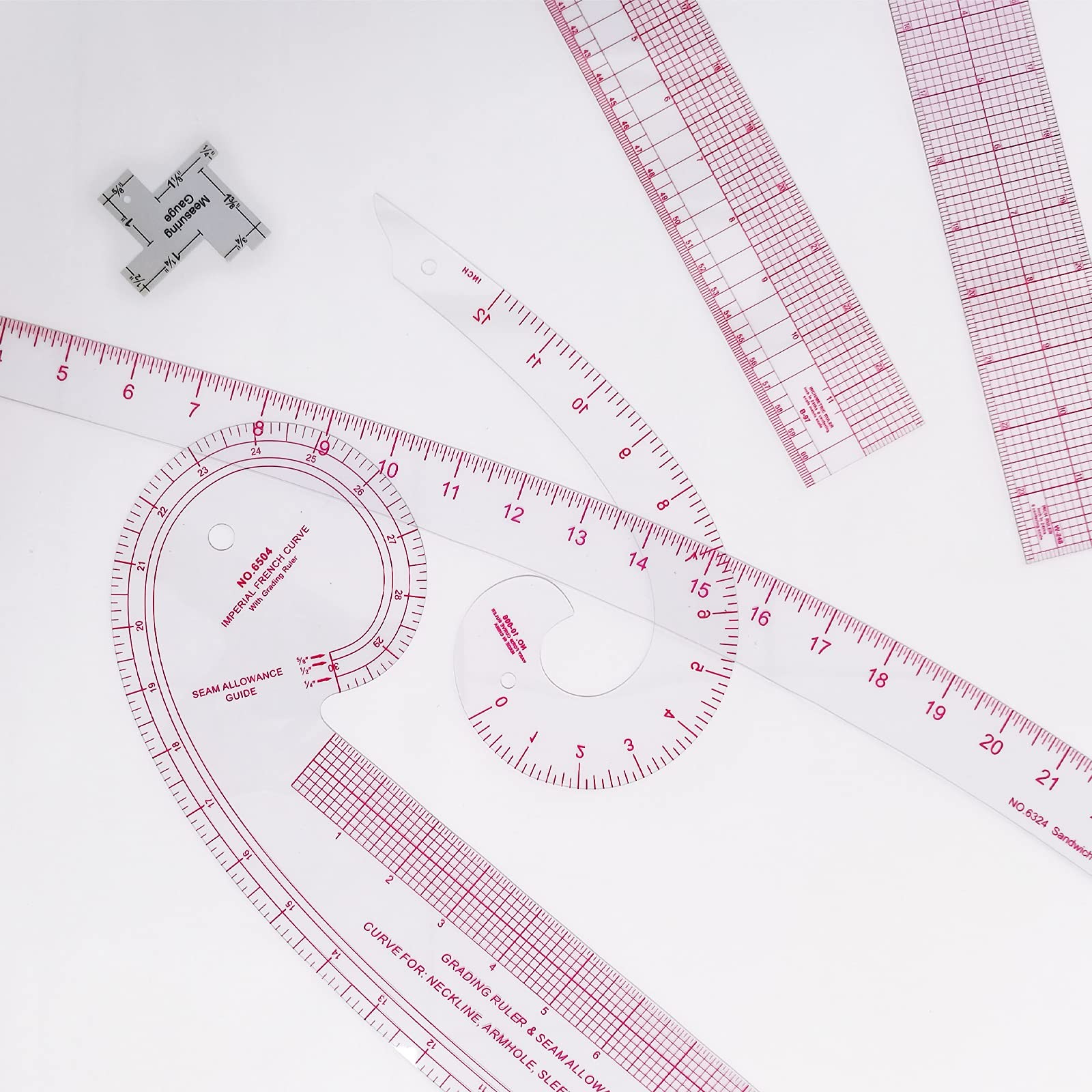 Imperial Sewing Ruler & French Curves for Pattern Making Drafting, Clear Plas...
