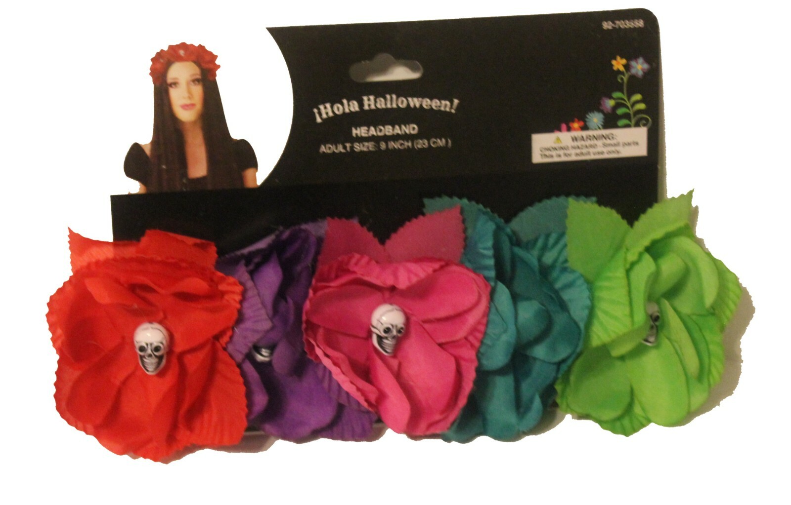 9" DOD Dia de los Muertos, Halloween Flowers and Skulls Colorful Adult Headband