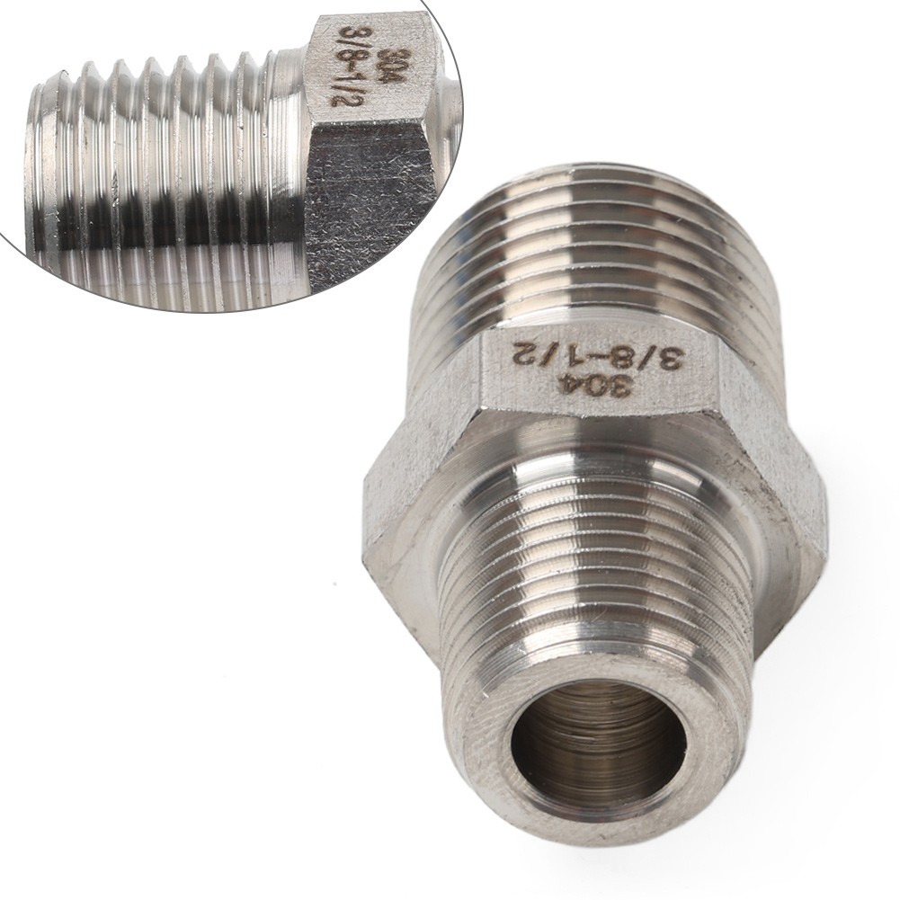 1pc 3/8" BSPT Male to 1/2" NPT Male 304 Stainless Hex Nipple Pipe Fitting