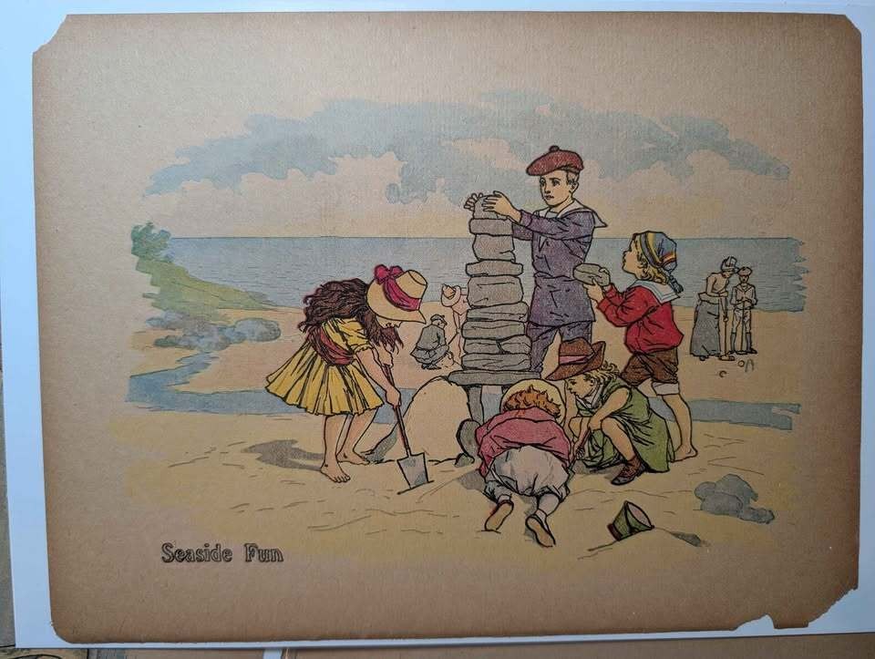 Vintage British Children's Book Pages Lot – Draw-Along Color Plates, c.1930