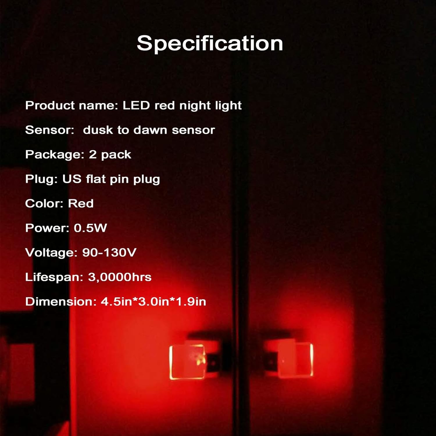 Red Night Lights Plug in 2 Pack, 0.5W Light with cube,