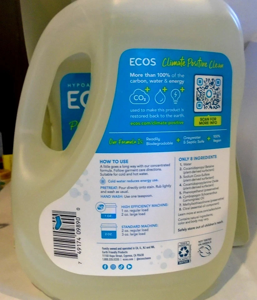 ECOS Laundry Detergent Liquid, 200 Loads - Dermatologist Tested Laundry Soap