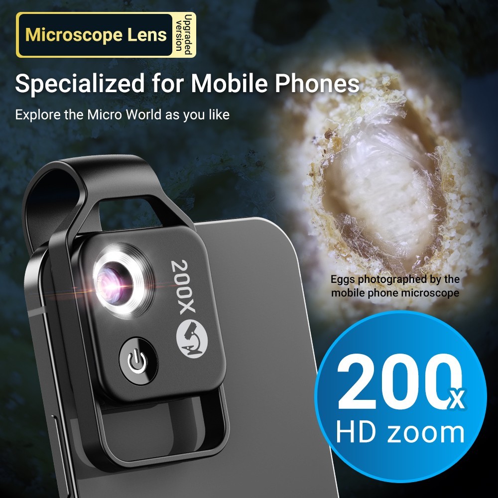 200X Mobile Phone Microscope Lens High Magnification Moveable for iPhone/Android