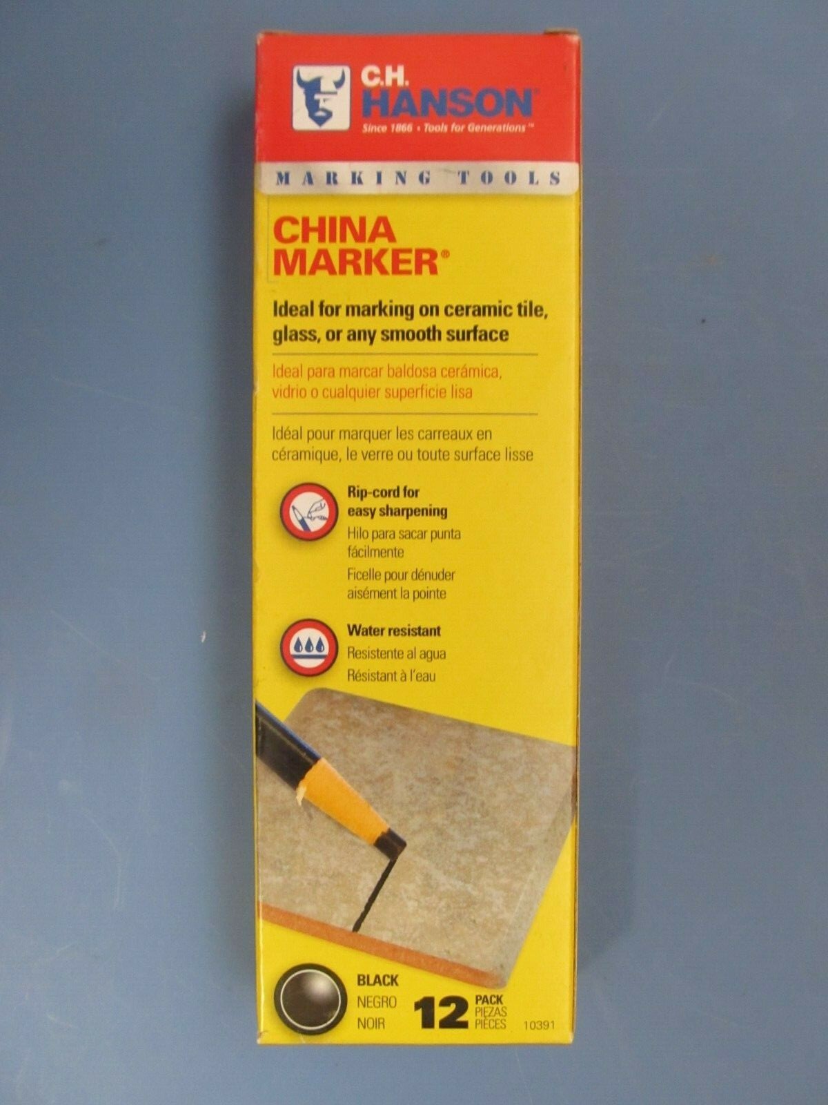 C.H. Hanson China Marker Black Lumber Crayon Package of 12 markers #10391  NEW