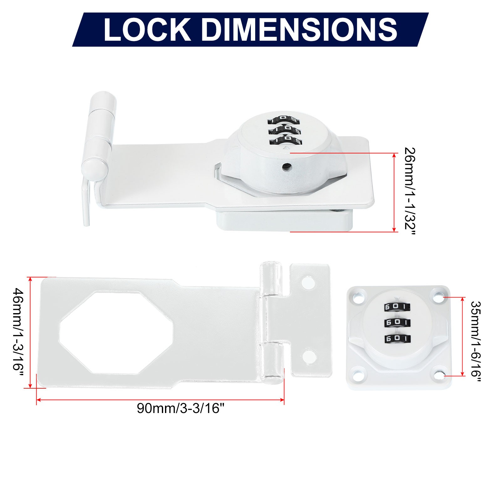 For 3.5\" 3 Digit White Swivel Combination Lock for Wardrobe