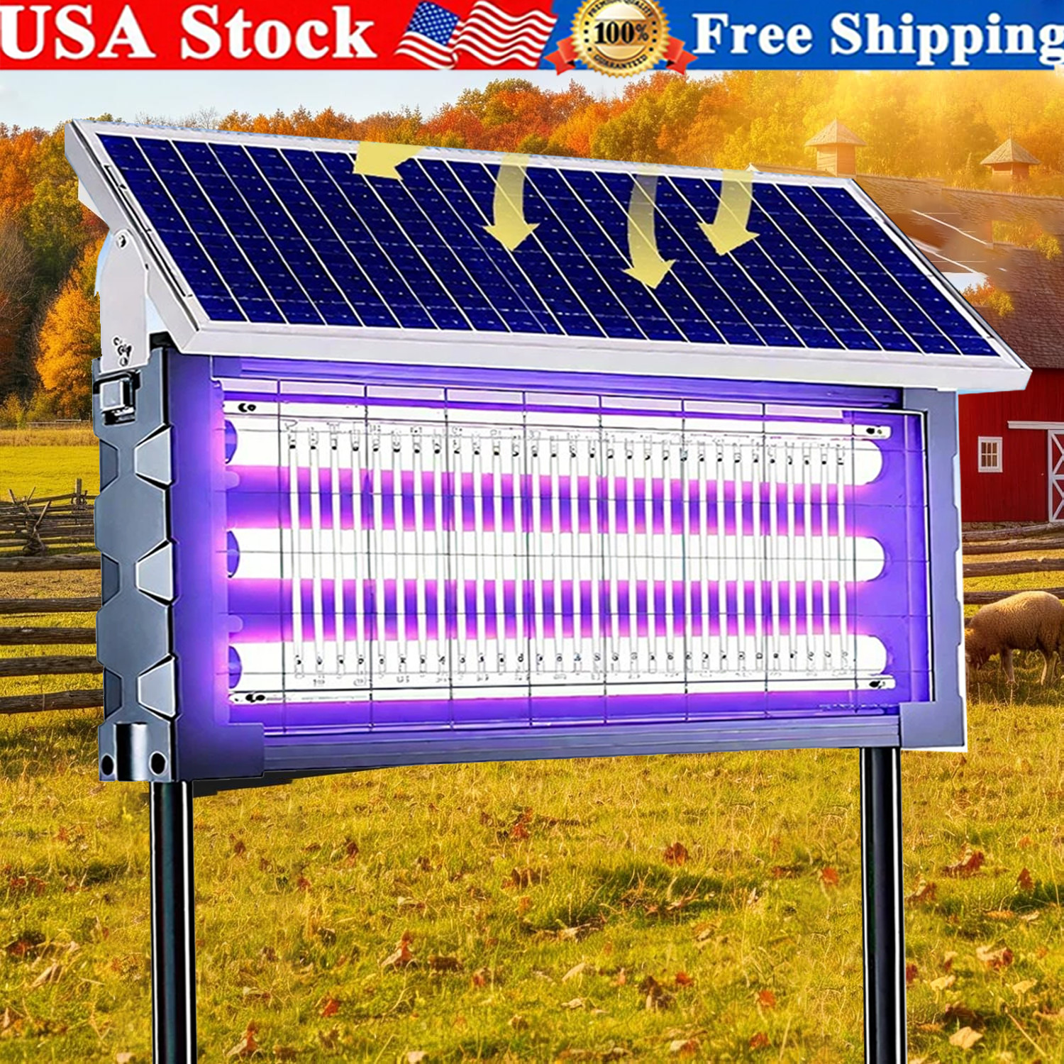 Solar Bug Zapper Outdoor Mosquito Zapper 4500V Waterproof Rechargeable Fly Trap