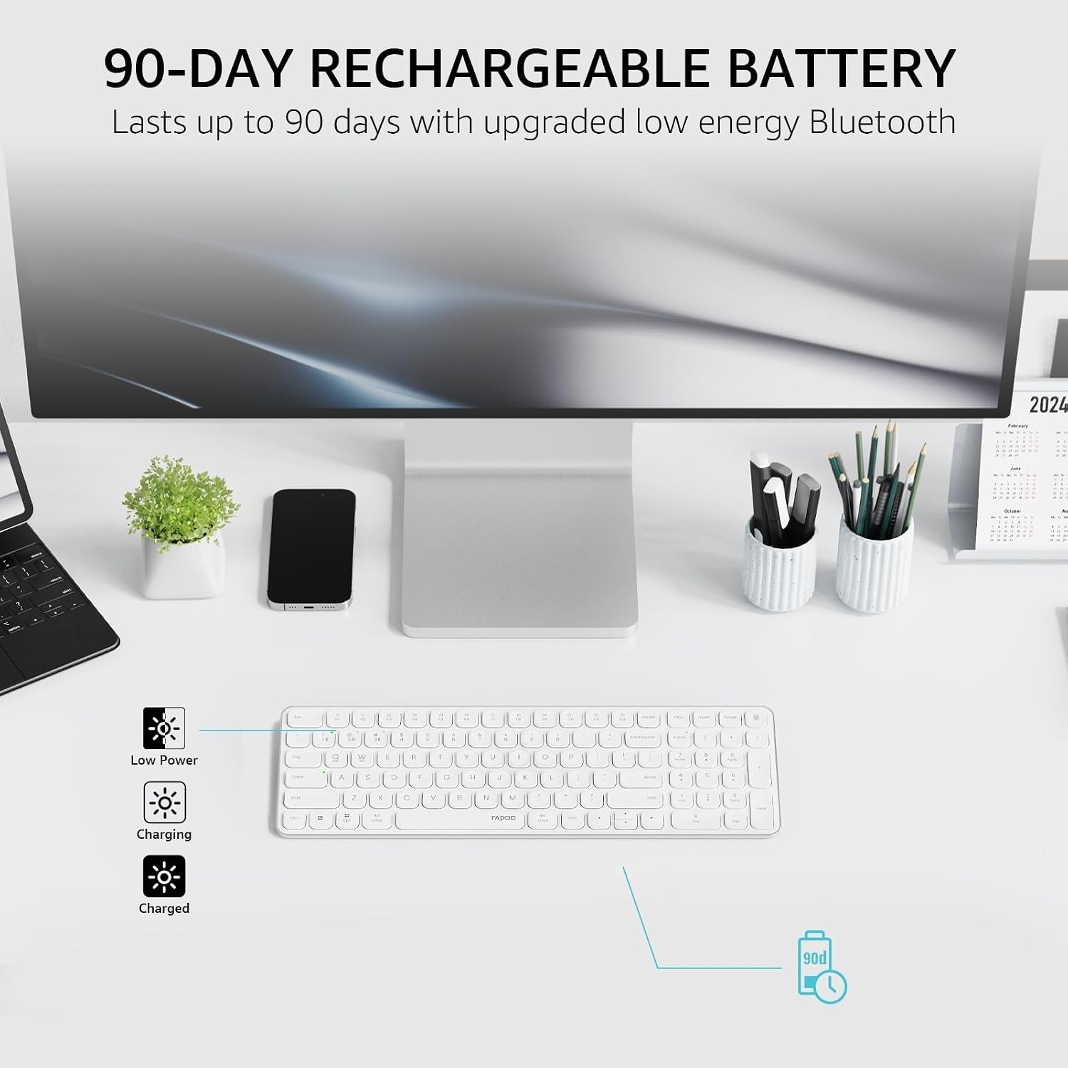Rapoo E9350L Slim Wireless Keyboard Compatible with Mac Windows PC White