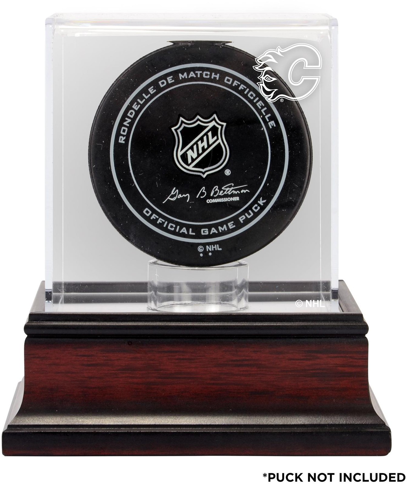 Calgary Flames Mahogany Hockey Puck Logo Display Case