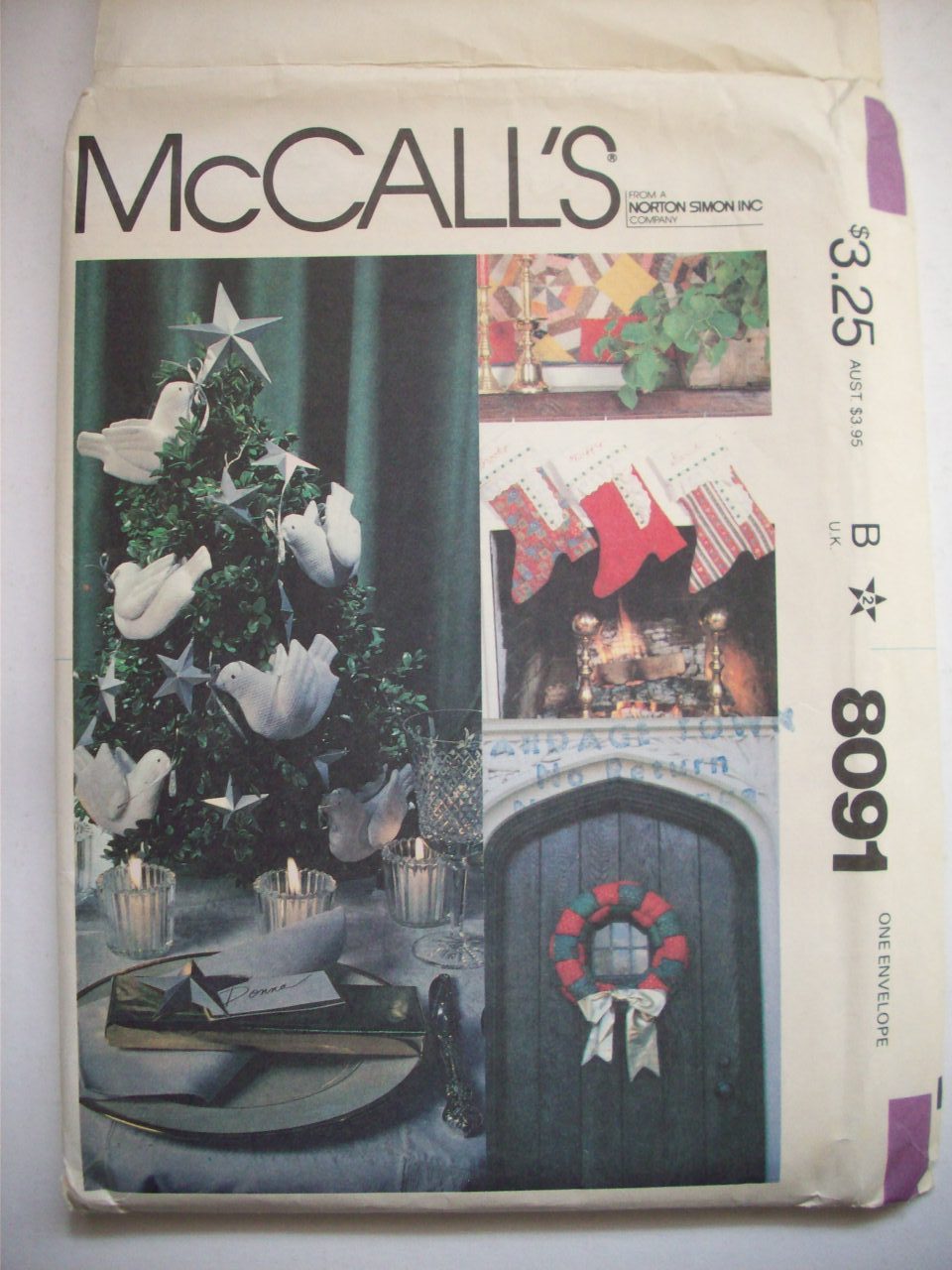 Christmas ornaments stockings decor Santa doves angel pattern 8091