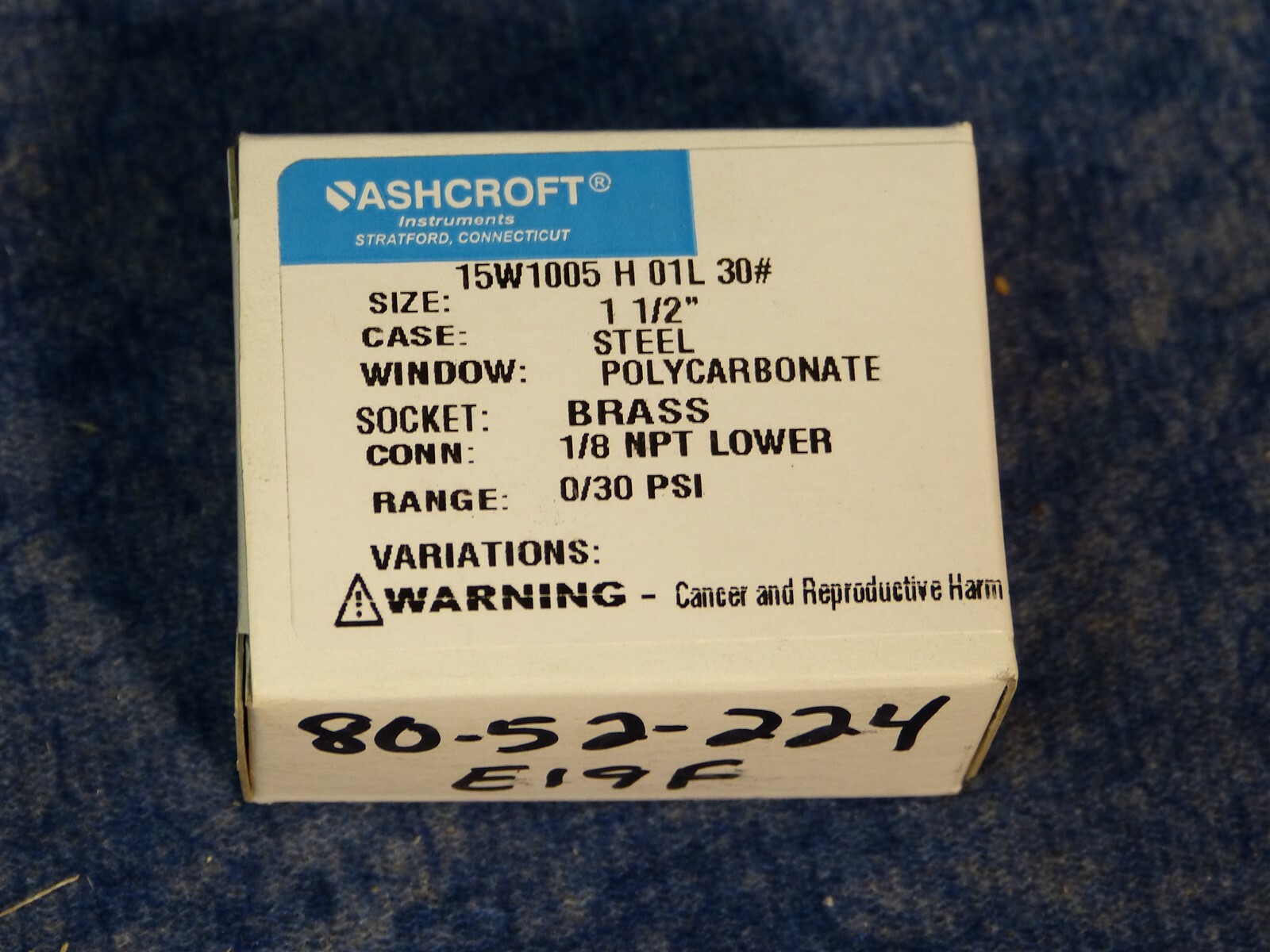 Ashcroft 15W1005 H 01L 30# 1.5" Face 1/8" NPT Pressure Gauge 0-30psi (BN240)