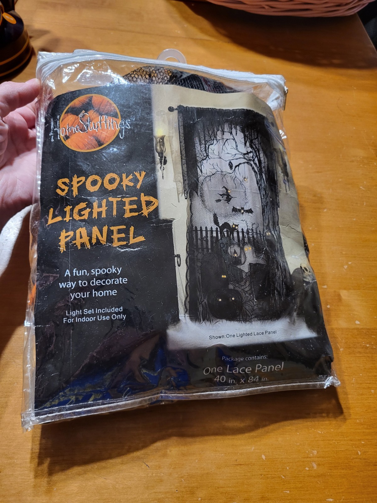 Home Stuffings Halloween Spooky Lighted Panel Lace 40 in x 84 in Cat Bat Witch